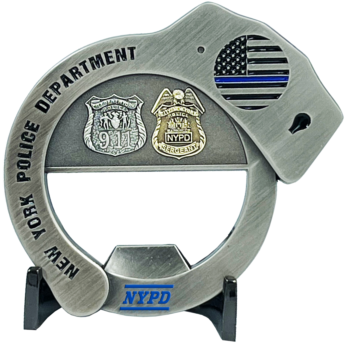 BL9-019 NYPD Officer Sergeant Detective Handcuff Bottle Opener Challenge Coin