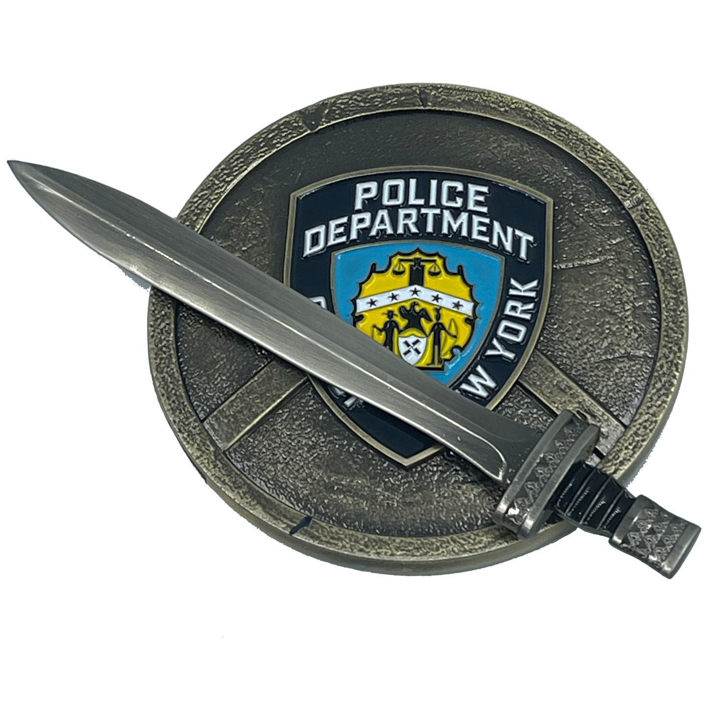 BL4-007 NYPD New York City Police Department Officer Shield with removable Sword Challenge Coin Set