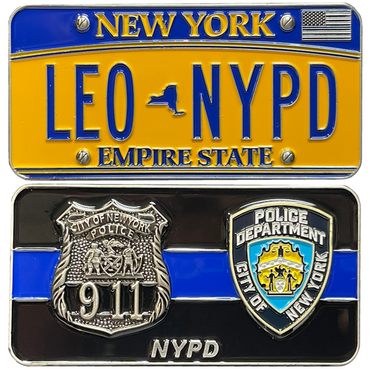 BL14-006 NYPD New York License Plate Thin Blue Line Police Officer Challenge Coin