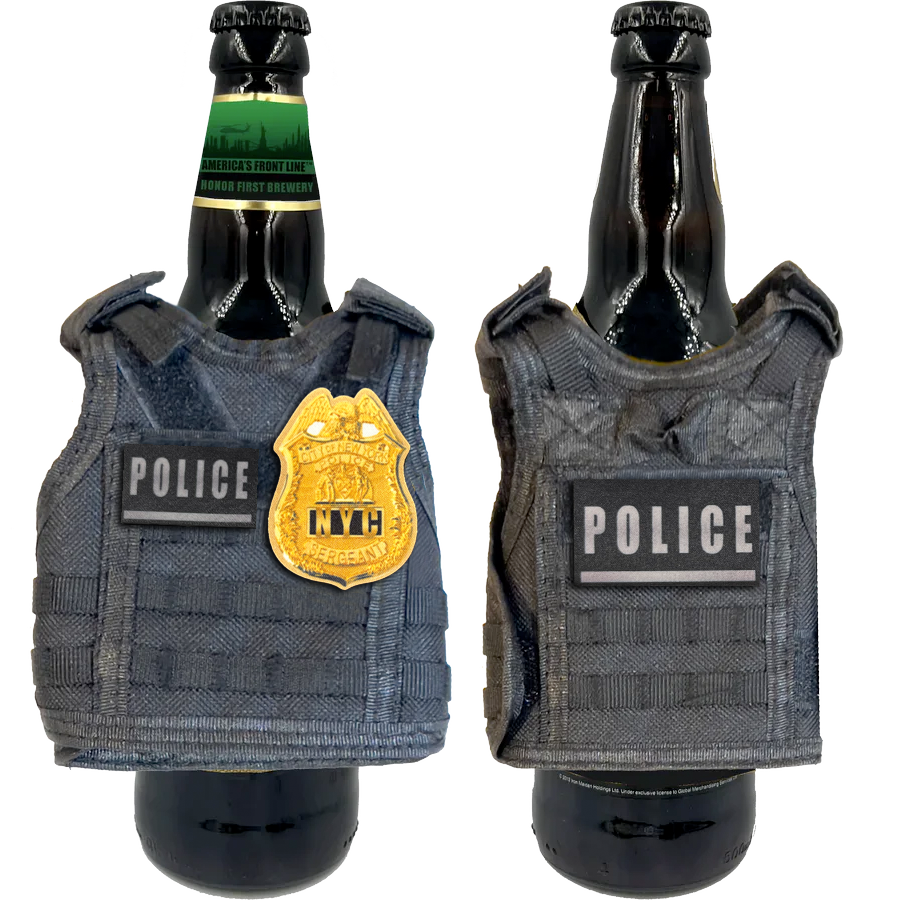 NYPD Sergeant New York City Police Sgt Tactical Beverage Bottle or Can Cooler Vest with removable patches perfect gift for Challenge Coin collectors