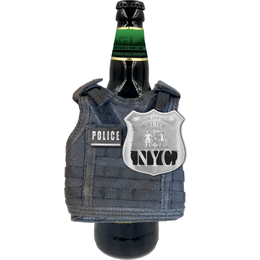 New York City NYC Transit Police Tactical Beverage Bottle Can Cooler Vest with removable patches perfect gift for Challenge Coin collectors