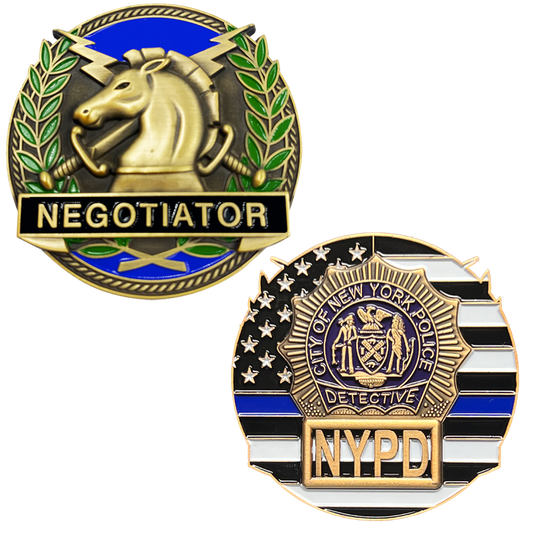 GL14-001 NYPD DETECTIVE New York City Police Negotiator Challenge Coin THIN BLUE LINE