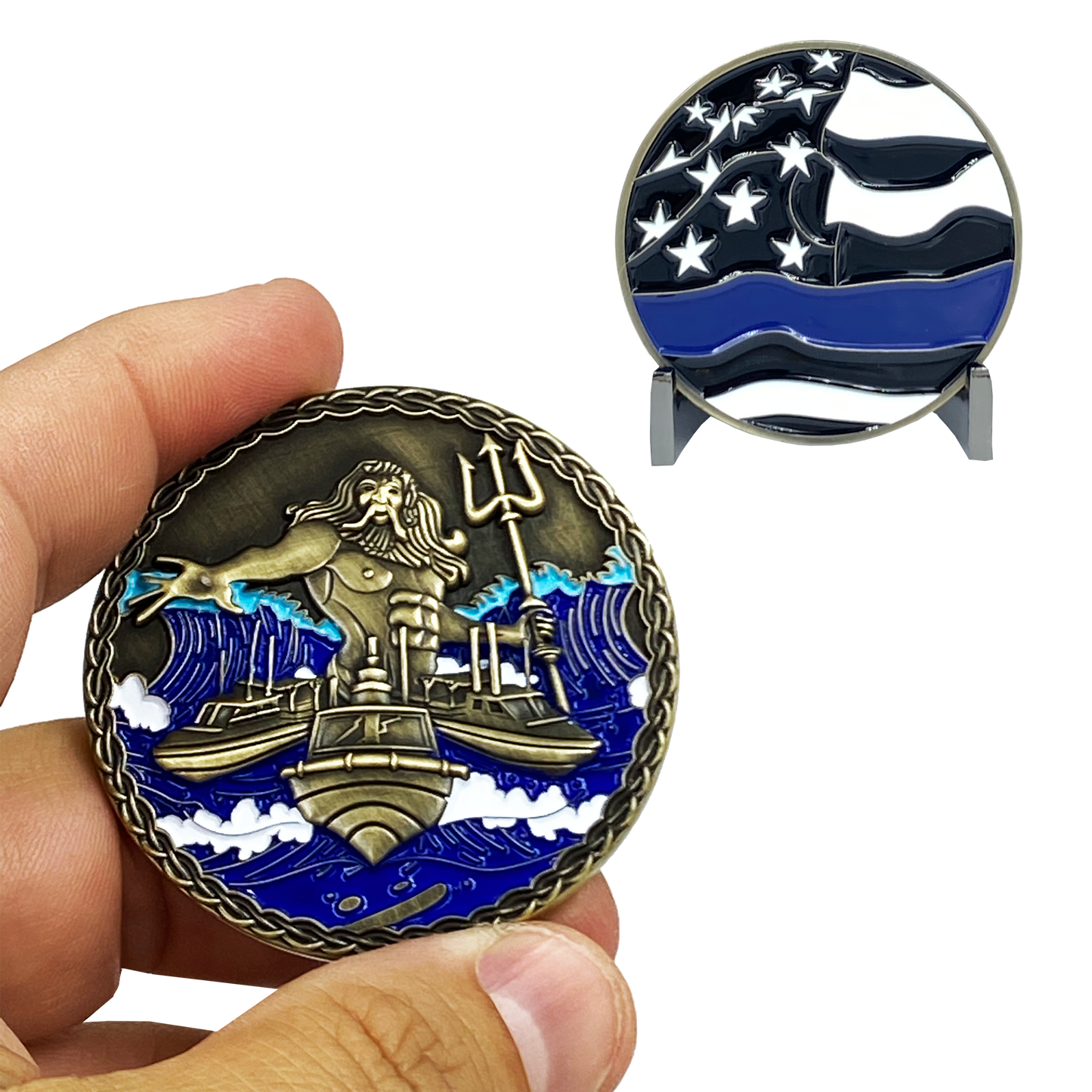 AA-020 King Neptune Marine Patrol Thin Blue Line Police CBP Air and Marine Coast Guard Challenge Coin