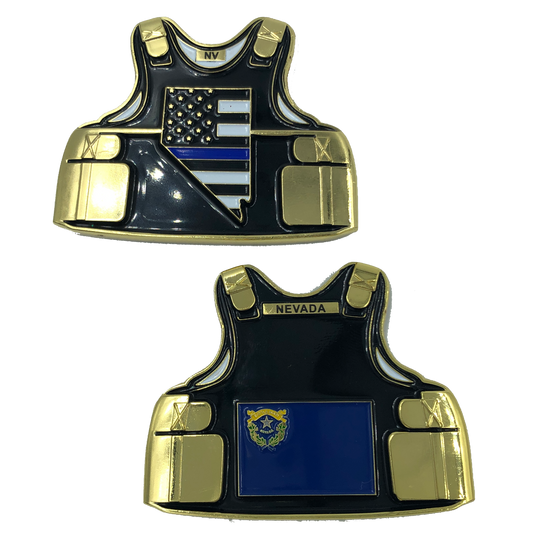 C-018 Nevada LEO Thin Blue Line Police Body Armor State Flag Challenge Coins