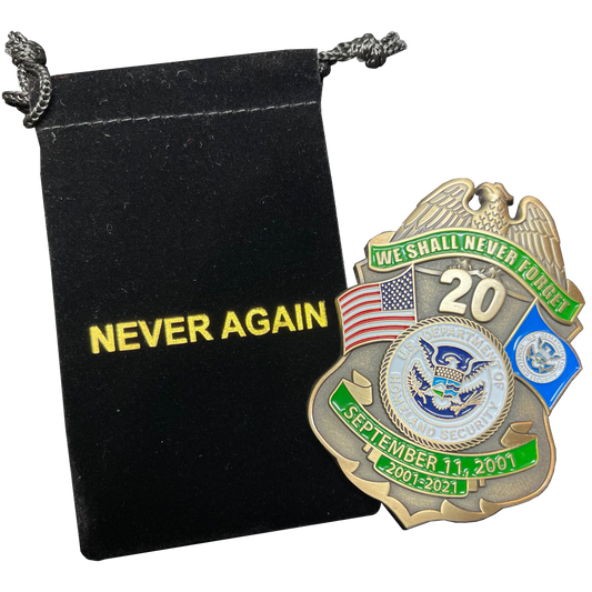 EL10-005 U.S. Border Patrol CBP BPA Agent September 11th 9/11 Commemorative 20th Anniversary Memorial Shield Honor First