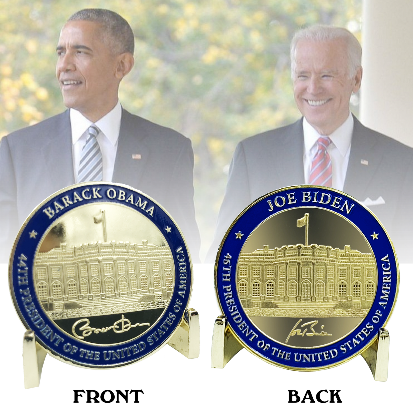 A-013 President Obama 44 and President Biden 46 Presidential Combination Challenge Coin Biden 2020 Barack Obama Joe Biden White House Signature Coins