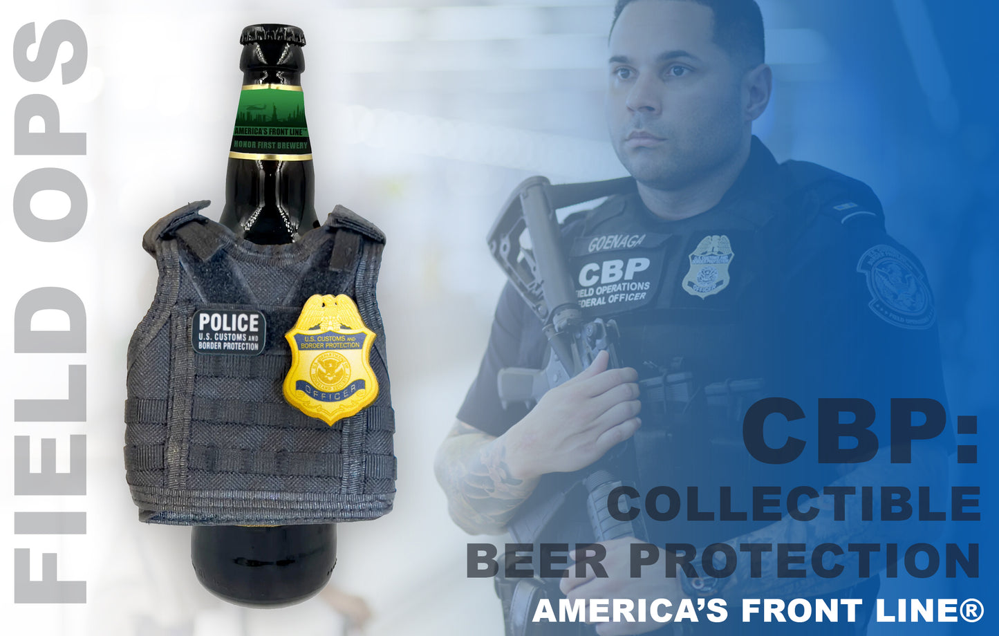 GB2-002 CBP Officer OFO Field Operations Tactical Beverage Bottle or Can Cooler Vest with removable patches perfect gift for Challenge Coin collectors
