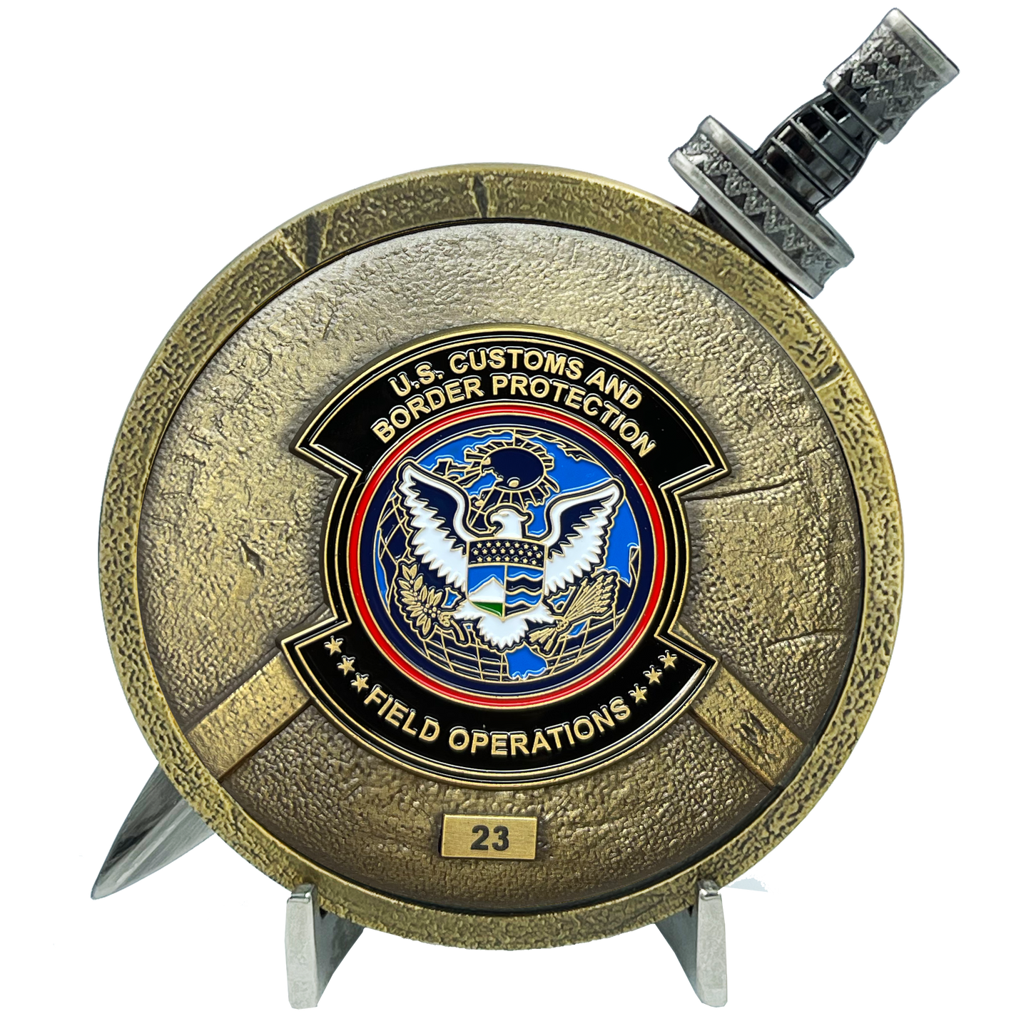 EL4-018 CBP officer Field Ops Shield with removable Sword Challenge Coin Set Field Operations CBPO