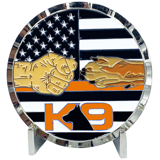 BL7-007 Thin Orange Line Search and Rescue Challenge Coin Fist Paw Bump Police Fire Department Military