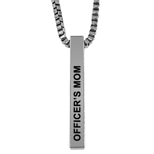 Officer's Mom Silver Plated Pillar Bar Pendant Necklace Gift Mother's Day Christmas Holiday Anniversary Police Officer First Responder Law Enforcement
