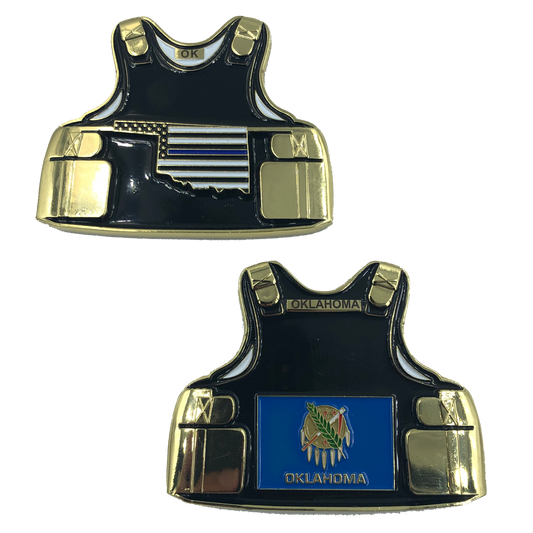 D-019 Oklahoma LEO Thin Blue Line Police Body Armor State Flag Challenge Coins