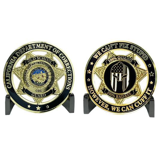 EL3-020 Old School Prison Jail Guard Challenge Coin Correctional Officer CO California Department of Corrections CDC thin gray line gladiator police