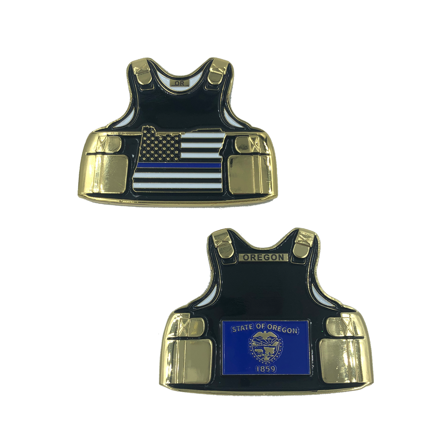 B-009 Oregon LEO Thin Blue Line Police Body Armor State Flag Challenge Coins