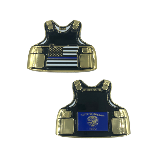 B-009 Oregon LEO Thin Blue Line Police Body Armor State Flag Challenge Coins