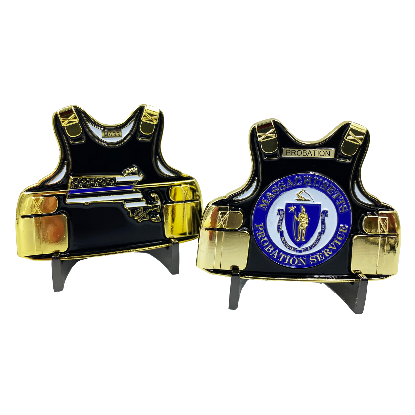 CL-AA Massachusetts Probation LEO Thin Blue Line Police Body Armor State Flag Challenge Coins