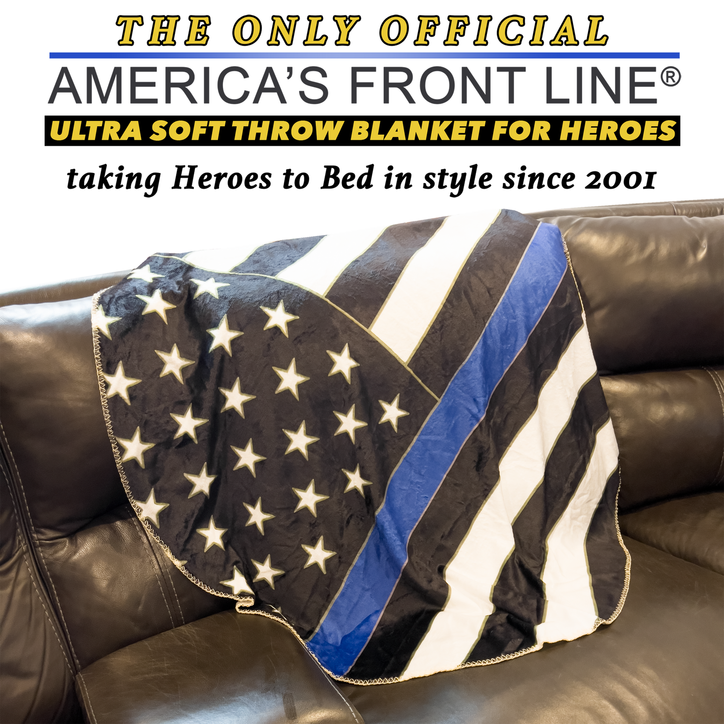 discontinued EL10-017 Official America's Front Line Thin Blue Line Police Round Blanket Bedding Sofa Couch Throw