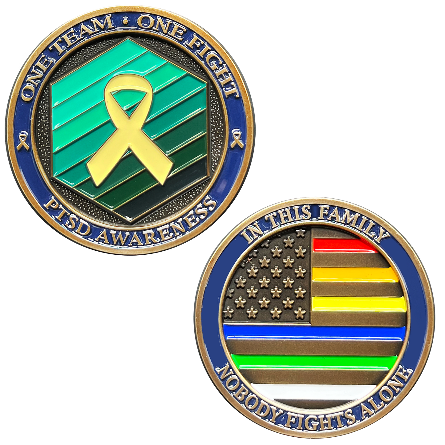 EL11-004 PTSD Awareness Challenge Coin Police Fire 911 Dispatcher EMT Military Border Patrol