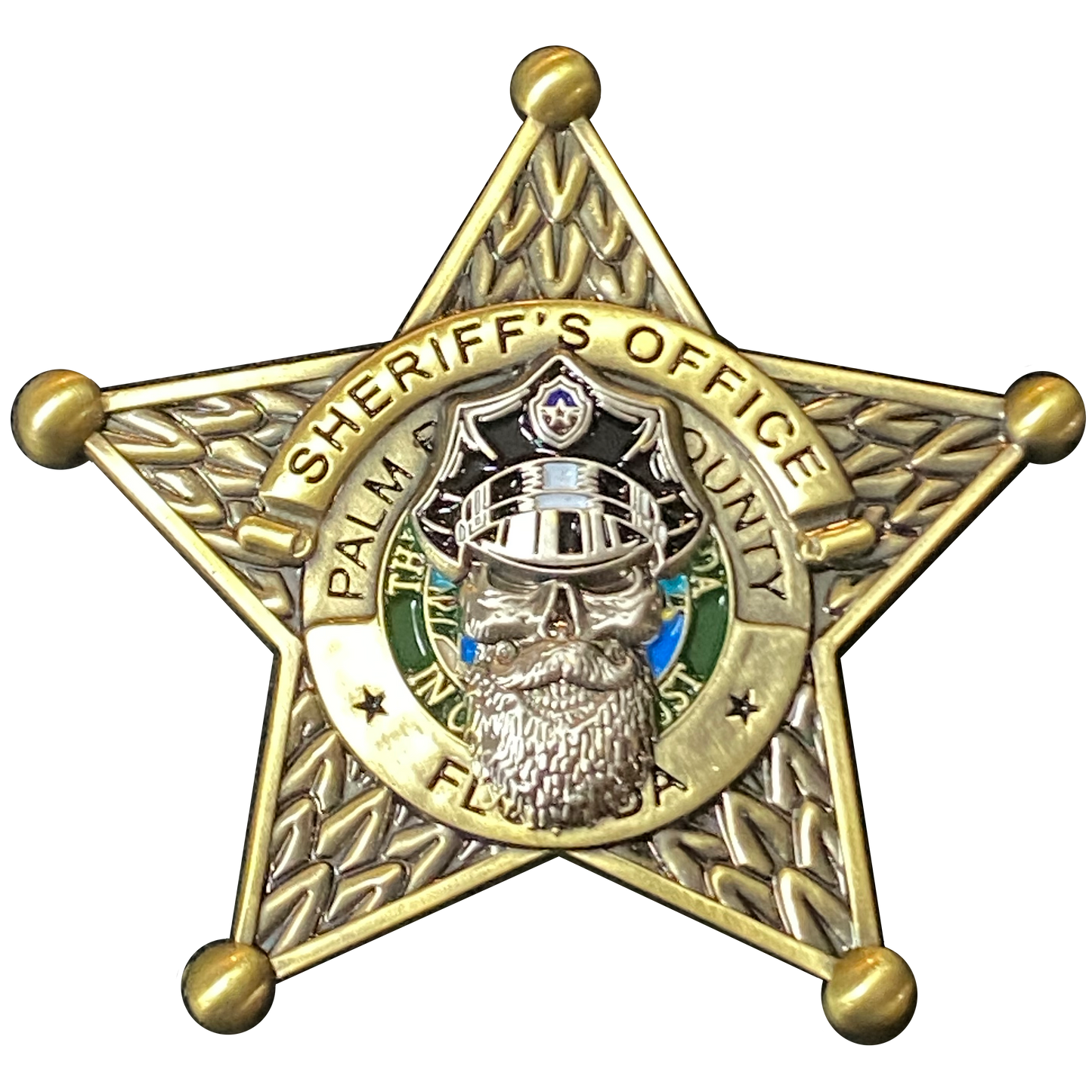 K-015 Palm Beach County Florida Deputy Sheriff Thin Blue Line Beard Gang Skull Challenge Coin