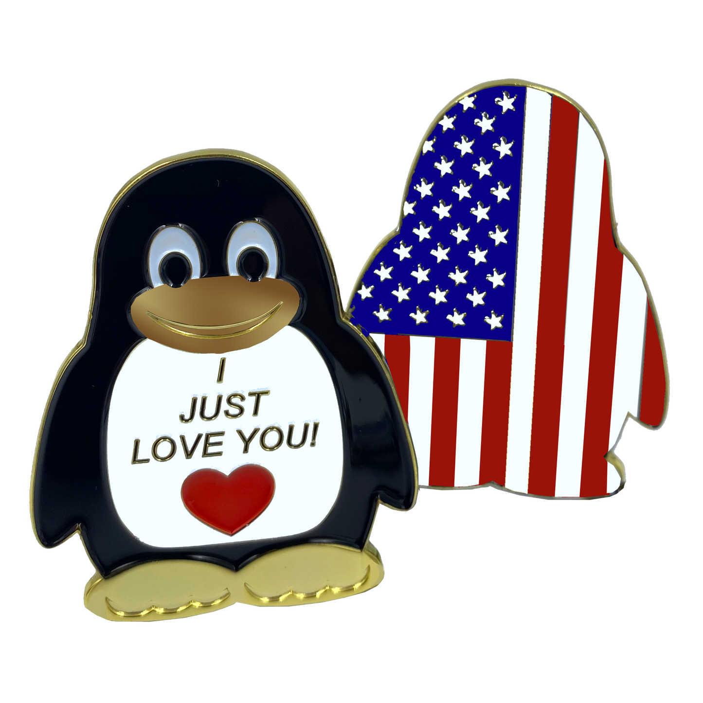 CL2-07 Penguin "I Just Love You" U.S. Flag Challenge Coin American Valentines Day Girlfriend Wife Husband Boyfriend