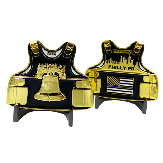AA-001 Philly PD Police Body Armor Thin Blue Line Flag Challenge Coins Philadelphia Liberty Bell