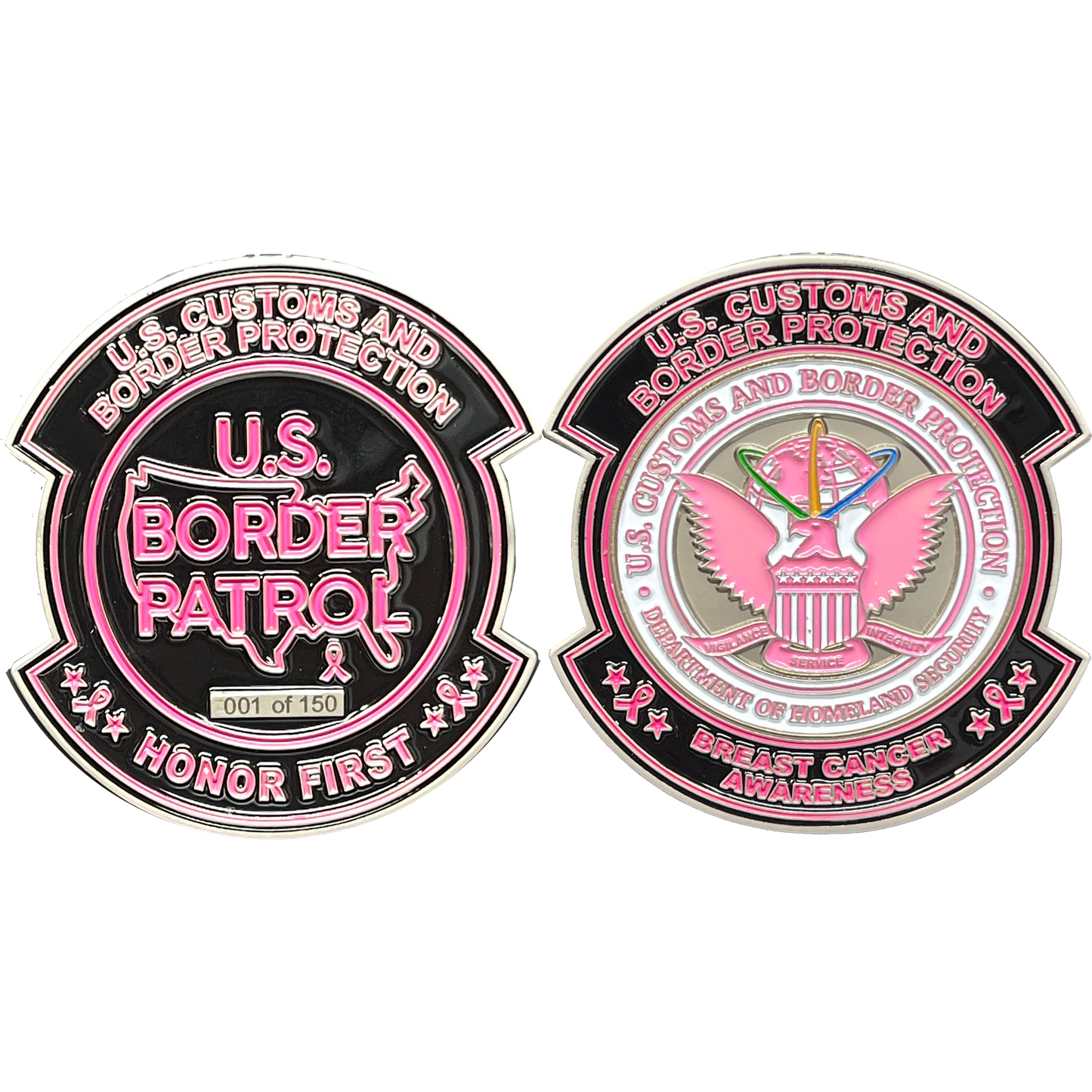 discontinued BL14-010 CBP Pink Border Patrol Agent Challenge Coin Breast Cancer Cancer Awareness