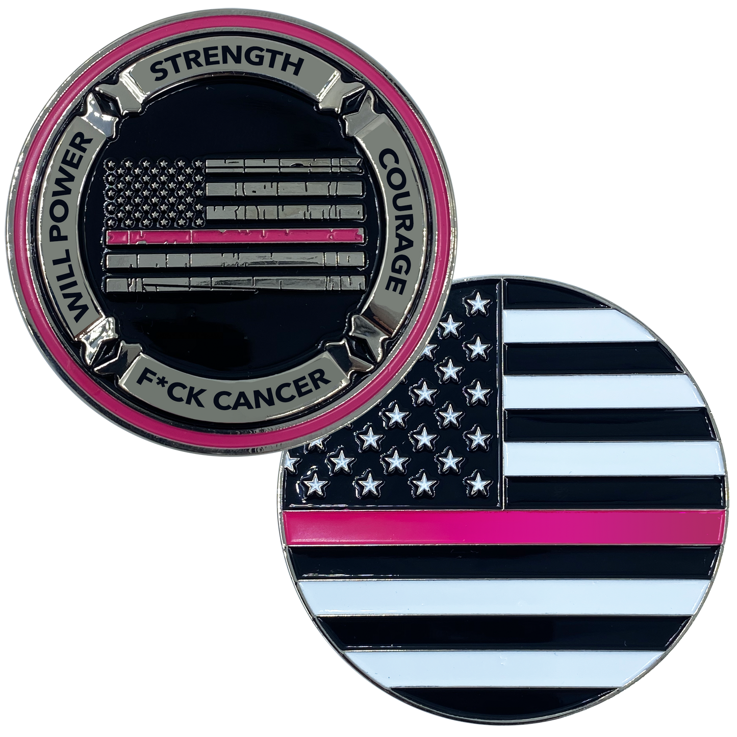 DL2-03 Thin Pink Line Core Values Challenge Coin Police Officer Breast Cancer Awareness