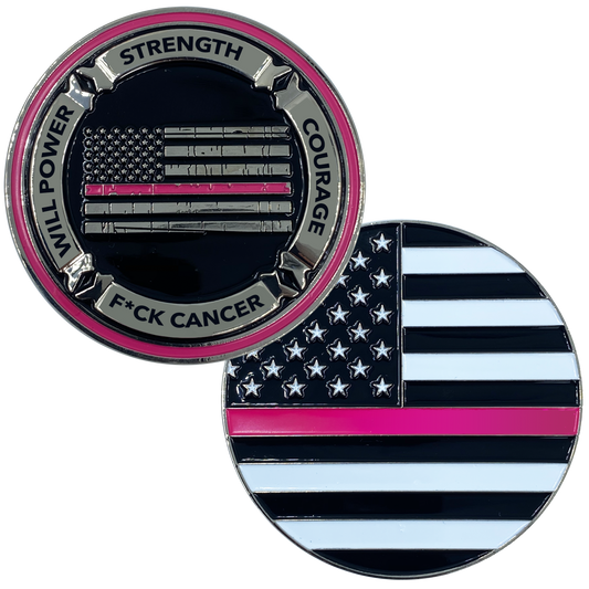 DL2-03 Thin Pink Line Core Values Challenge Coin Police Officer Breast Cancer Awareness