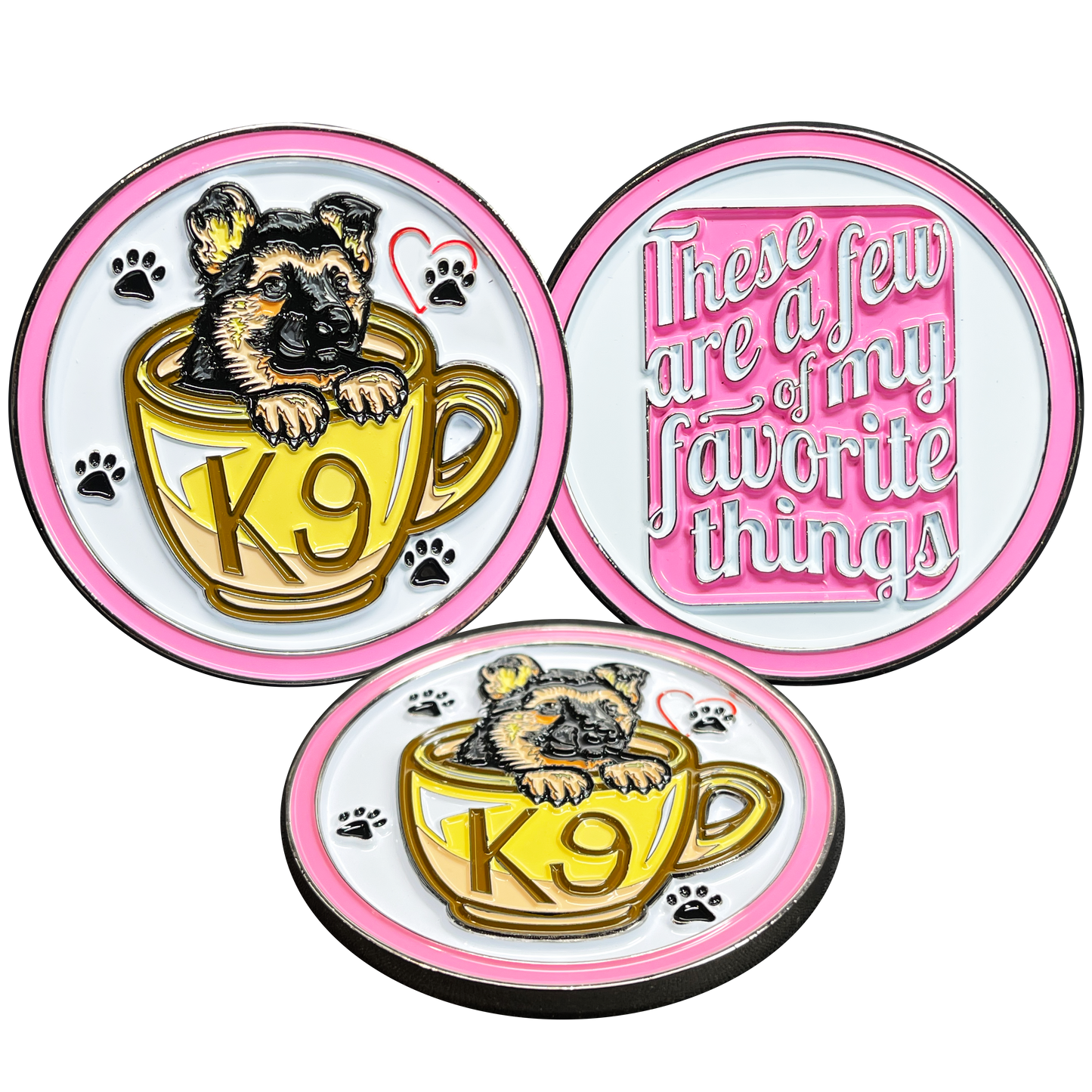 BL14-004 Cute PINK K9 Puppy in coffee mug canine challenge coin police service dog handler