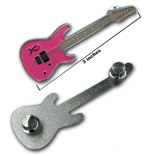 FF-022 Pink Ribbon Breast Cancer Awareness Ribbon Guitar pin 3 inch with 2 pin posts and deluxe clasps