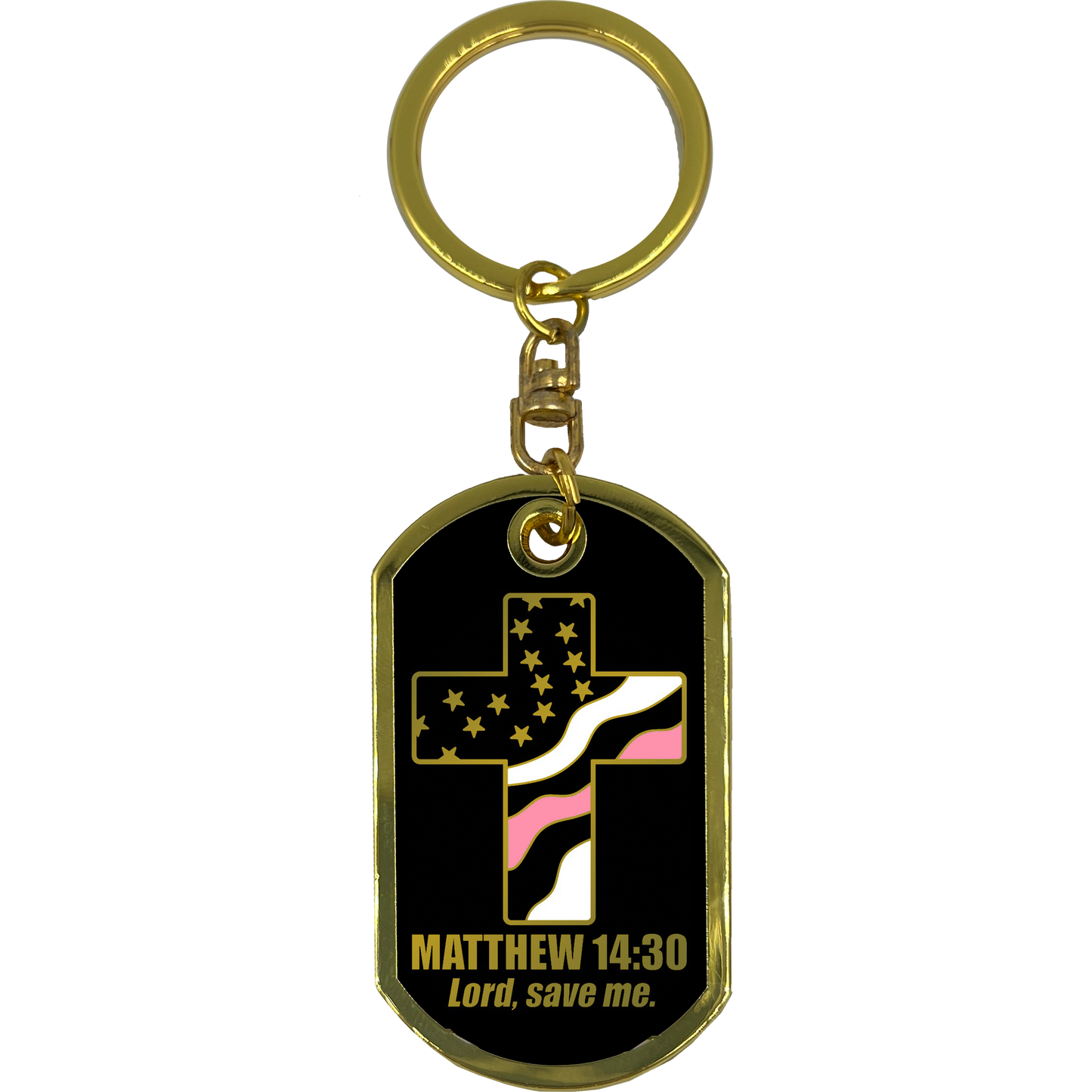 GL5-008 Breast Cancer Awareness Survivor Prayer Saint Michael Corrections Protect Us Matthew 14:30 Challenge Coin Dog Tag Keychain Thin Pink Line
