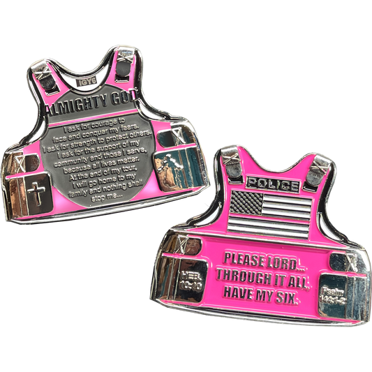 BL12-014 Police Officer's Prayer God Almighty Challenge Coin Vest Thin Pink Line Breast Cancer Awareness