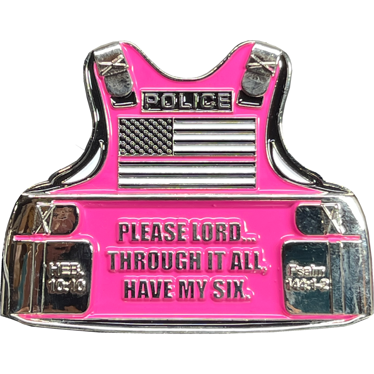 BL12-014 Police Officer's Prayer God Almighty Challenge Coin Vest Thin Pink Line Breast Cancer Awareness