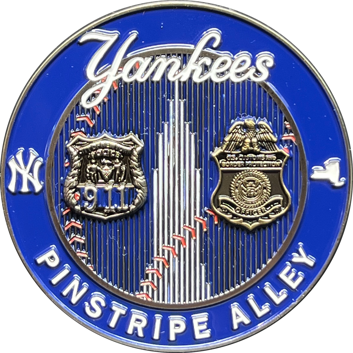 GL3-012 CBP and NYPD Yankees themed 9/11 Pinstripe Alley CBPO Police Officer challenge coin