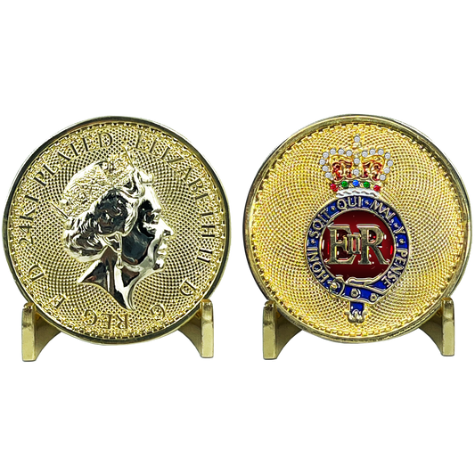 BL8-010 Queen Elizabeth 24KT Gold Plated Challenge Coin UK Queen's Guard Grenadier Guards Buckingham Palace