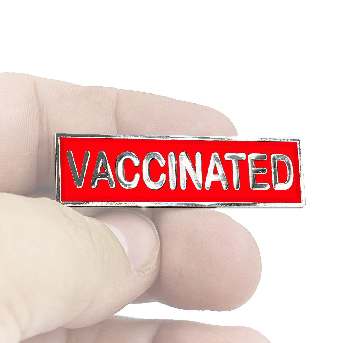 EL7-015 VACCINATED RED Commendation Bar Pin Pandemic Operation Warp Speed Police First Responder Nurse Doctor EMT Fire Fighter Military