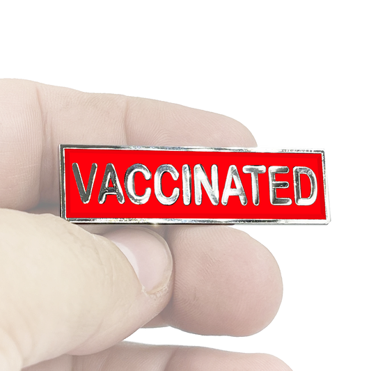 EL7-015 VACCINATED RED Commendation Bar Pin Pandemic Operation Warp Speed Police First Responder Nurse Doctor EMT Fire Fighter Military