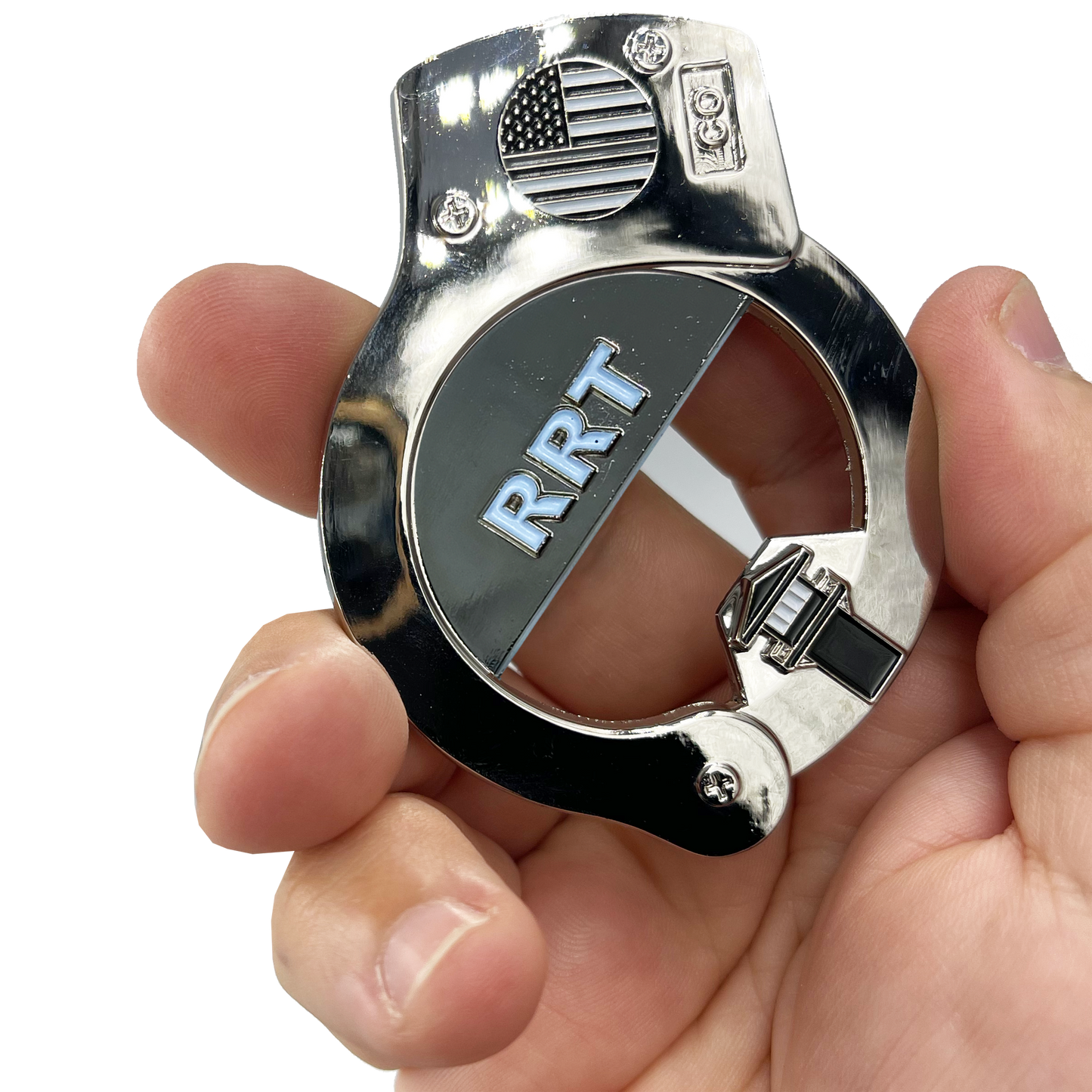 BL3-001 RRT Rapid Response Team Thin Gray Line HANDCUFFs Beard Gang Skull Challenge Coin Bottle Opener Corrections Correctional Officer