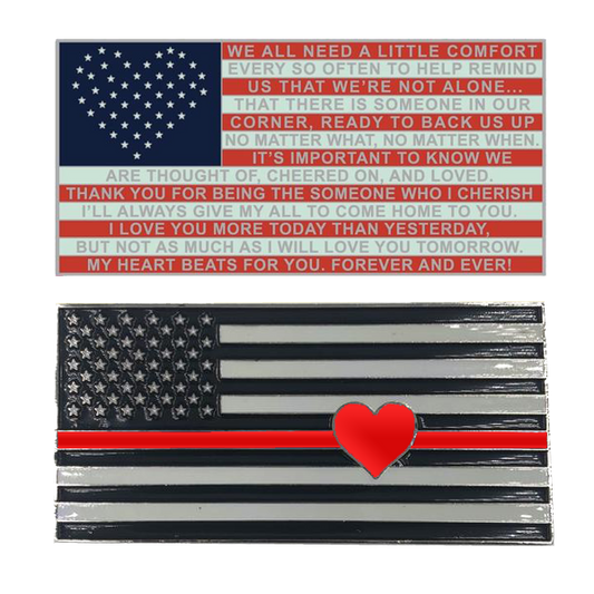 Thin Red Line Flag with Heart and Love Support Fire Fighter Challenge Coin