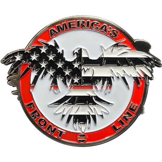 L-19 Thin Red Line Flag and Eagle Fire Fighter Challenge Coin Fire Department Fire House Firefighter