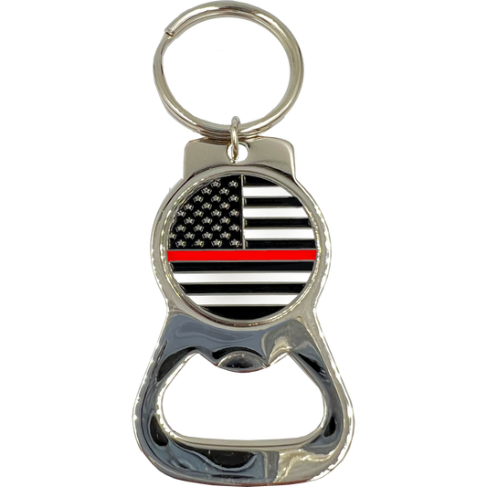 KCB-001-E Thin Red Line flag Fire Department Fire Fighter Keychain Bottle Opener Fireman