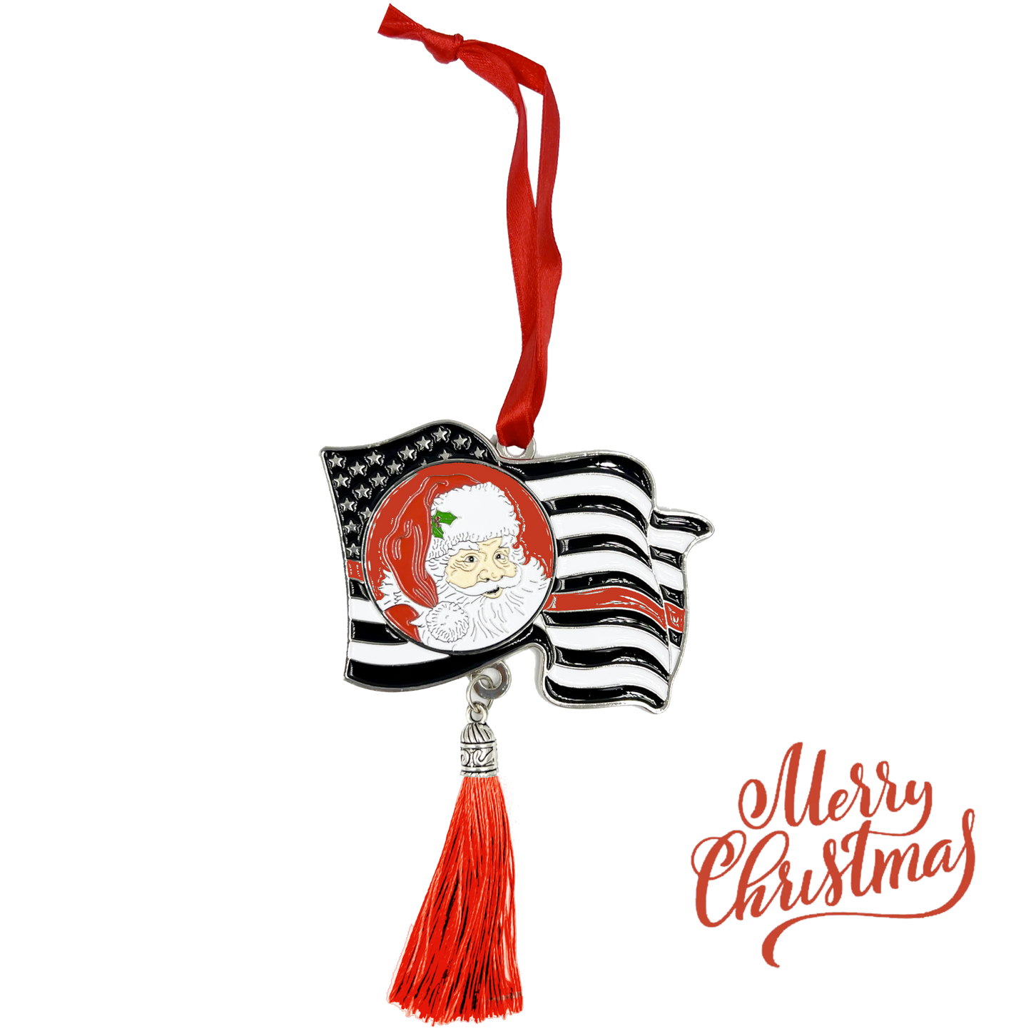 GL3-019 Thin Red Line Flag Merry Christmas Ornament Fire Fighter Firefighter Fire Department