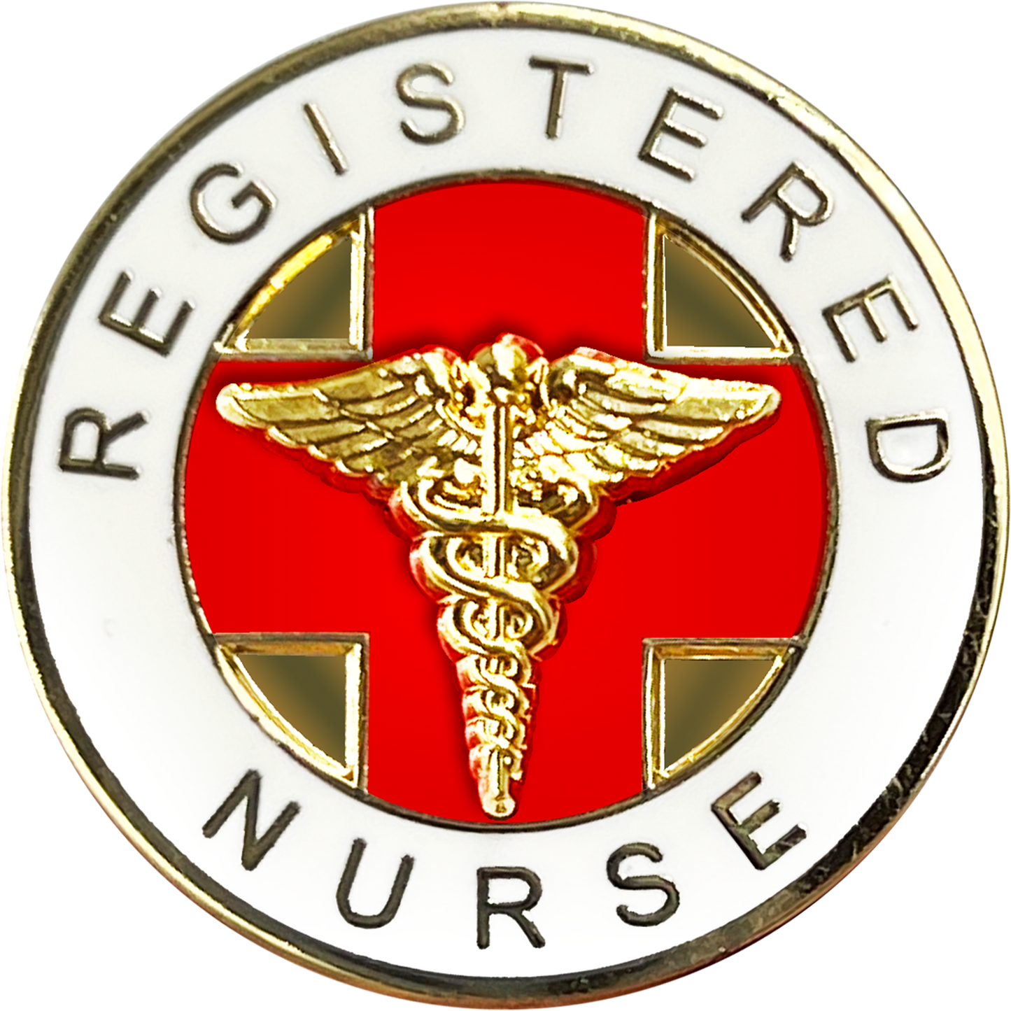 CL4-02 Registered Nurse 24 KT Gold plated Cloisonné RN pin nursing school graduation gift with dual pin posts and deluxe safety locking clasps