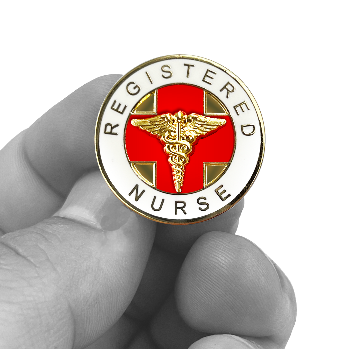 CL4-02 Registered Nurse 24 KT Gold plated Cloisonné RN pin nursing school graduation gift with dual pin posts and deluxe safety locking clasps
