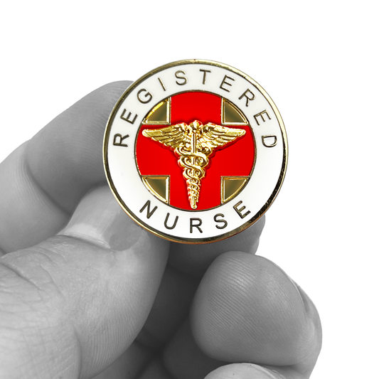 CL4-02 Registered Nurse 24 KT Gold plated Cloisonné RN pin nursing school graduation gift with dual pin posts and deluxe safety locking clasps