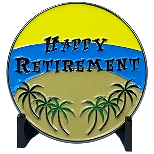 DL5-12 Happy Retirement Police Officer Challenge Coin Car Palm Tree Beach Gift Thin Blue Line