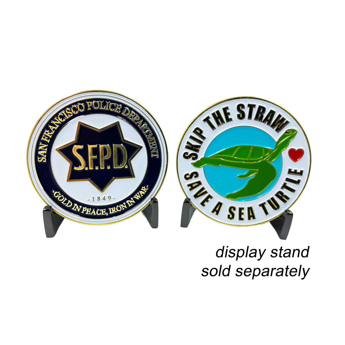 discontinued II-022 San Francisco Police Department SFPD Skip the Straw Save a Sea Turtle Challenge Coin