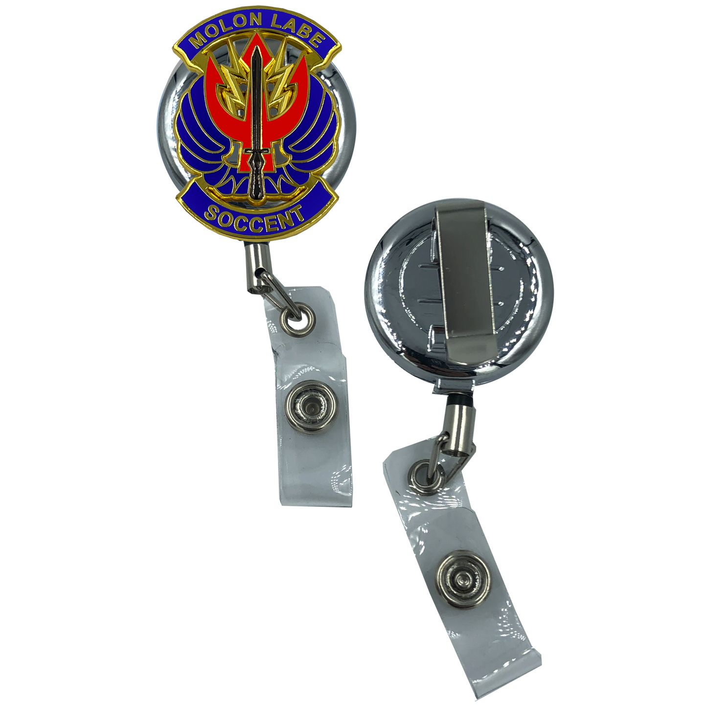 EL1-012 SOCCENT Retractable ID reel metal ID card holder Special Operations Command Central SOCum Army Navy Air Force Marines
