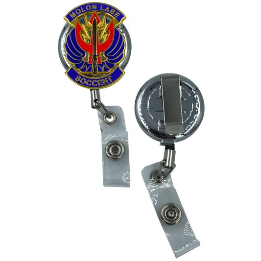 EL1-012 SOCCENT Retractable ID reel metal ID card holder Special Operations Command Central SOCum Army Navy Air Force Marines