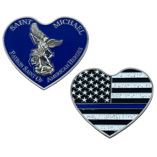 EL4-003 Thin BLUE Line St. Michael Heart Love Prayer Patron Saint of American Heroes NYPD LAPD HSI CBP CHICAGO POLICE BOSTON