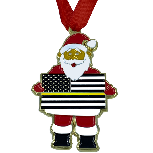 Discontinued GG-017 Thin Gold Line Christmas Ornament Santa 911 Emergency Dispatcher Challenge Coin yellow